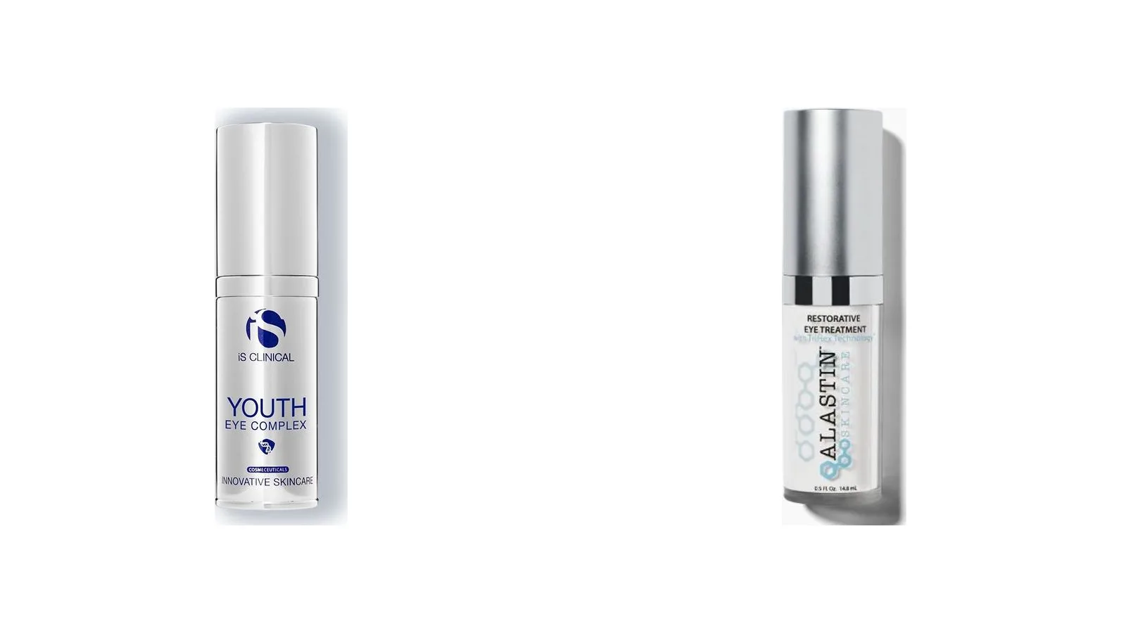 iS Clinical Youth Eye Complex and Alastin Restorative Eye Treatment on a white background